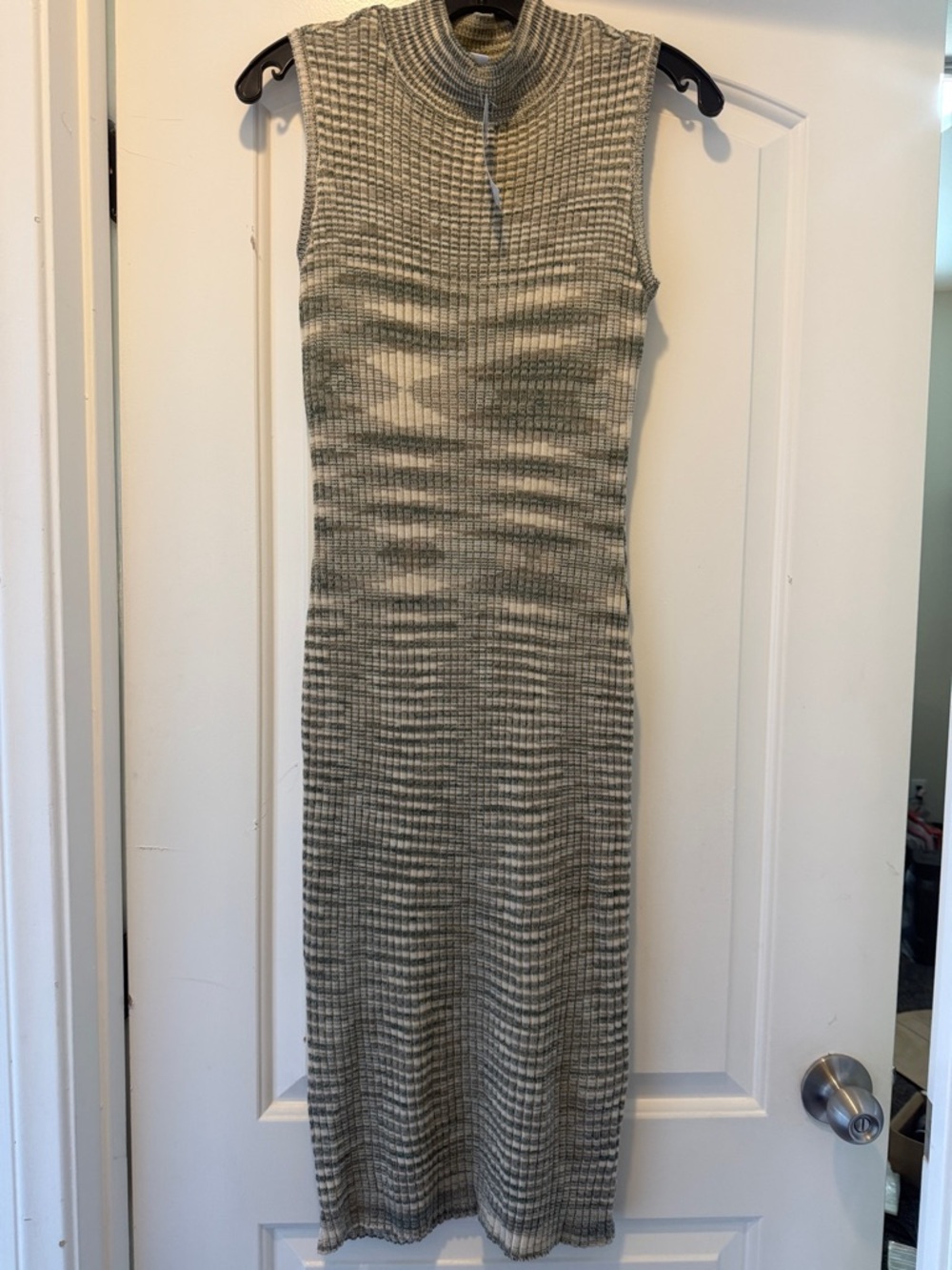 Sleeveless Ribbed Midi Dress in Olive and Beige